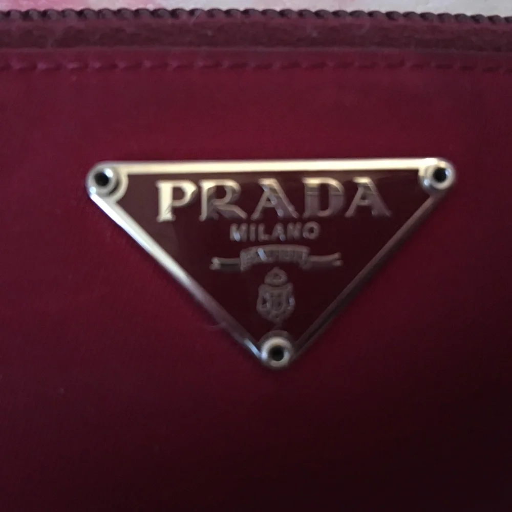 Prada Red Zip-Around Wallet with Gold Logo